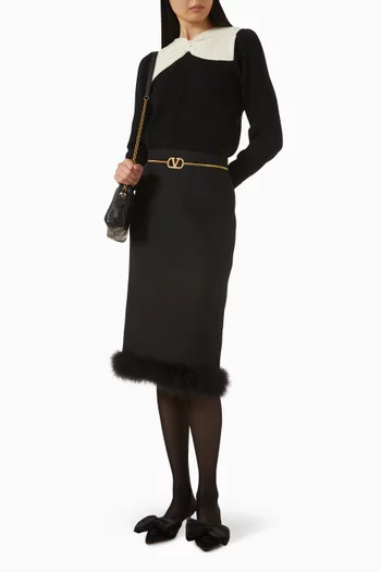 تنورة بحافة بريش كريب كوتور