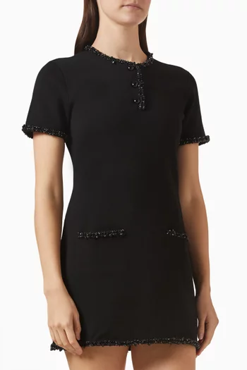 فستان قصير مطرز بالخرز صوف مارينو