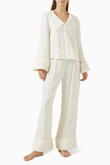 طقم بيجاما فرينشي مزين بالفرو ستان