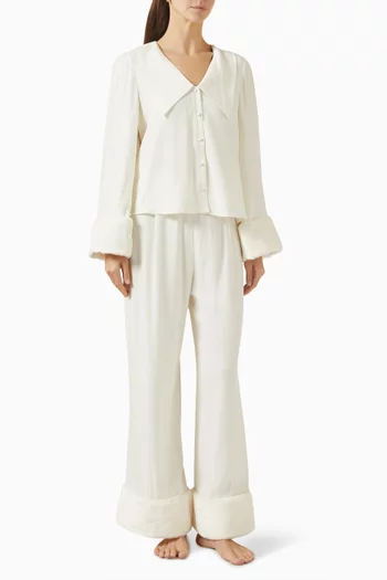 طقم بيجاما فرينشي مزين بالفرو ستان