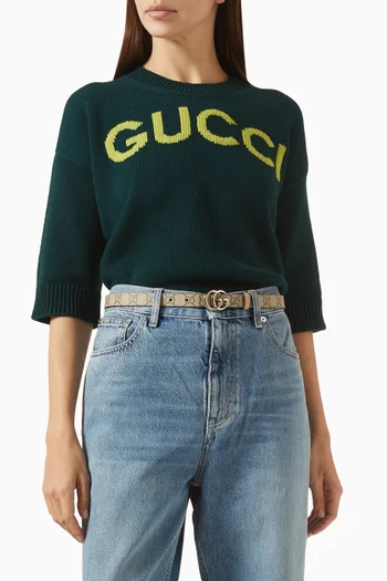 حزام مارمونت رفيع بشعار حرفي GG قنب بشعار الماركة