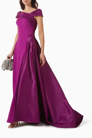 Off-shoulder Train Gown in Crepe