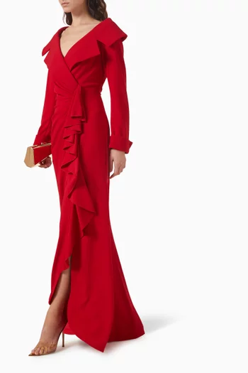 فستان سهرة كريب بكشكش