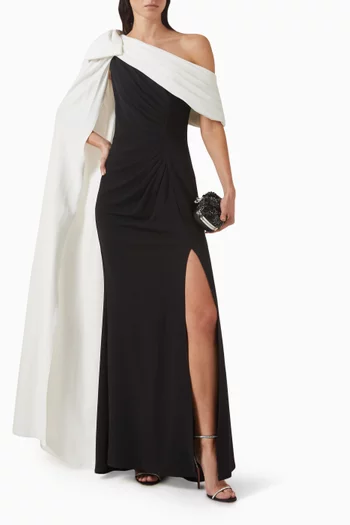 Romi One-shoulder Cape Gown in Crepe
