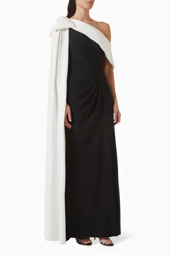 Romi One-shoulder Cape Gown in Crepe