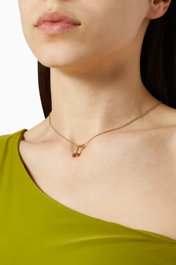 Pavé Cherry Short Pendant Necklace in Plated Brass