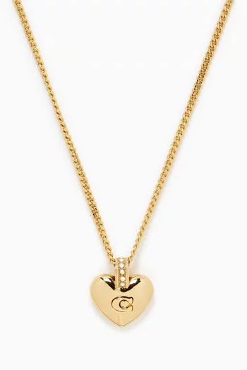 Puffy Heart Short Pendant Necklace in Plated Brass