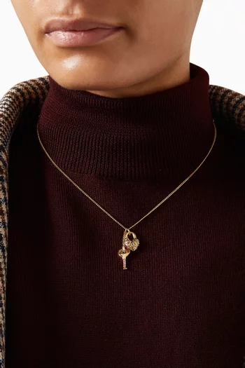 Heart Padlock Short Pendant Necklace in Plated Brass