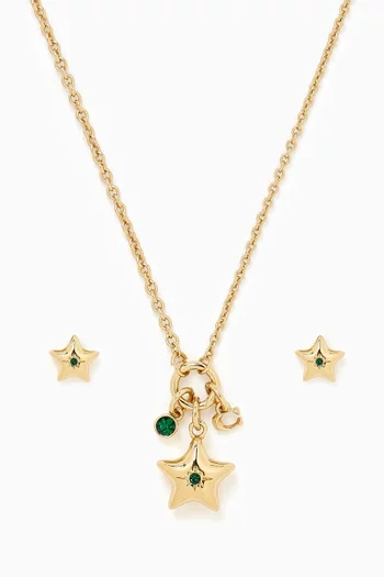 Star Pendant Necklace & Earrings Set in Plated Brass