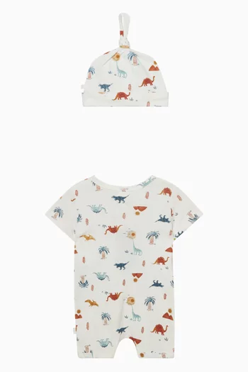 Dino Printed Romper & Beanie