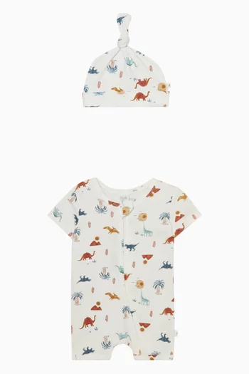 Dino Printed Romper & Beanie