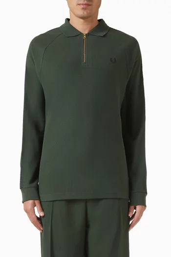 تي شيرت بولو داش بسحاب على الياقة وشريط قطن