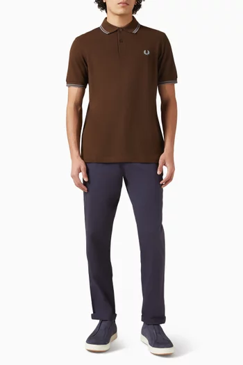 تي شيرت بولو قطن مزين بخطين