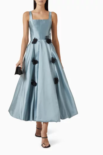 Opus Floral-appliqué Dress in Taffeta Silk