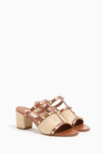 Rockstud 60 Mules in Raffia & Leather