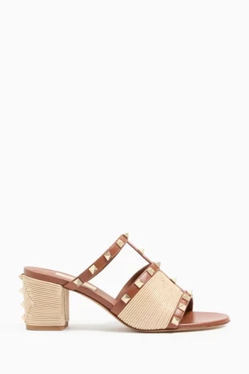 Rockstud 60 Mules in Raffia & Leather