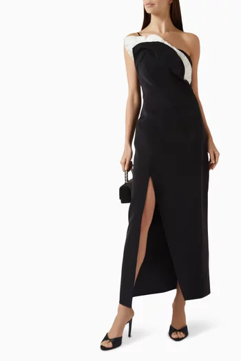 فستان دروكسفورد بكتف مكشوف وكشكش