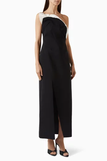 فستان دروكسفورد بكتف مكشوف وكشكش