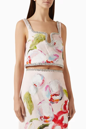 Yorkley Rhinestone-trim Top in Linen Blend