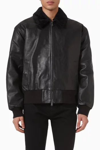 Shearling-collar Bomber Jacket in Leather