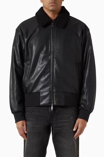 Sherpa Collar Bomber Jacket in Faux Leather