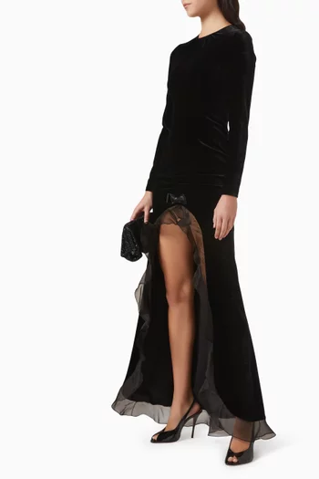 Ruched Slit Dress in Velvet