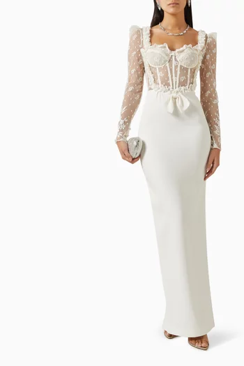 Lace Bustier Evening Dress in Cady