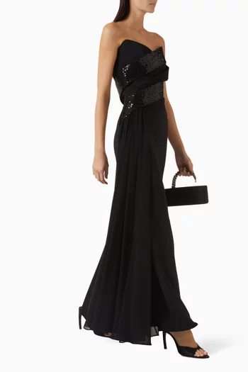 Sequin-embellished Combo Gown in Crepe