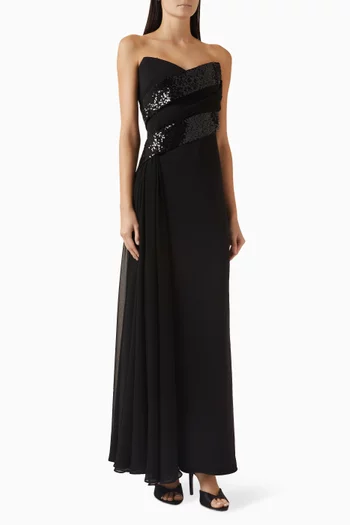 Sequin-embellished Combo Gown in Crepe