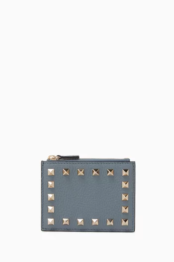 Rockstud Card Holder in Calfskin