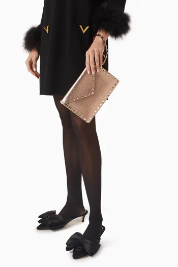 Rockstud Clutch in Laminated Calfskin Leather
