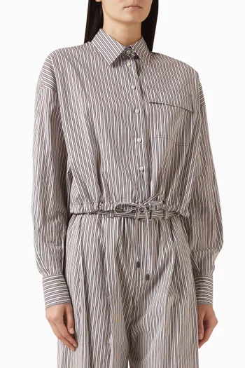 قميص قصير بنقشة مخططة بوبلين