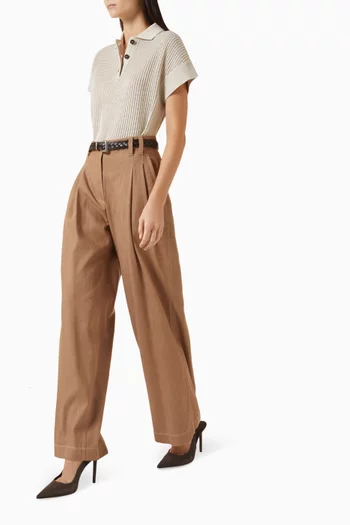 تي شيرت بولو منسوج من مزيج قطن مضلع