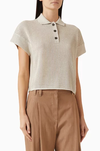 تي شيرت بولو منسوج من مزيج قطن مضلع