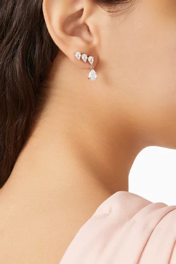 Pear Drop Crawler Earrings in Rhodium-plated Brass