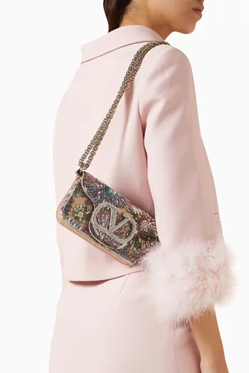 Small Locò Shoulder Bag in Embellished Moiré