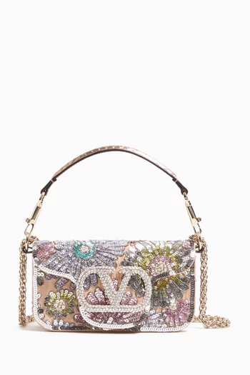 Small Locò Shoulder Bag in Embellished Moiré