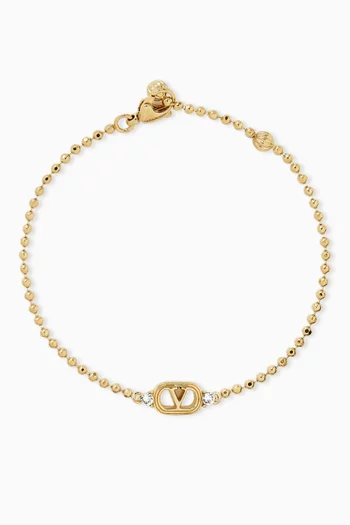 سوار بحلية بيضاوية بشعار حرف V مزين بكريستال سواروفسكي معدن مطلي بلون ذهبي