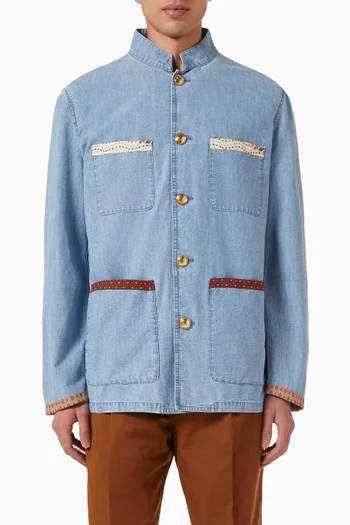 Printed Edges Safari Jacket in Denim