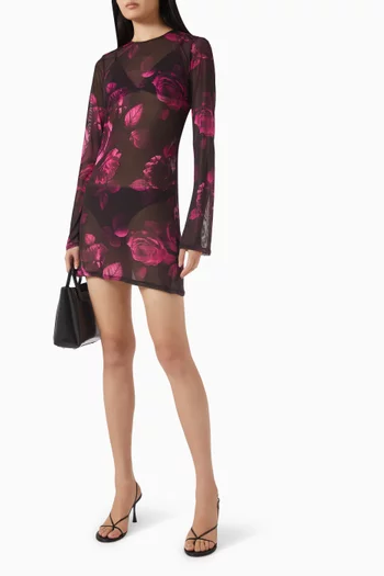 Floral-print Mini Dress in Mesh