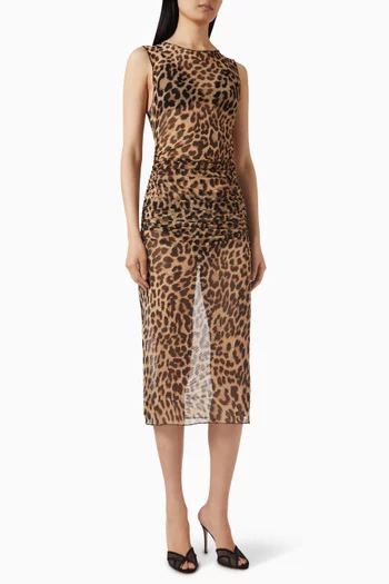 Leopard-print Midi Dress in Mesh