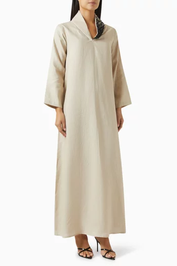 Pearl-embellished Kaftan in Linen