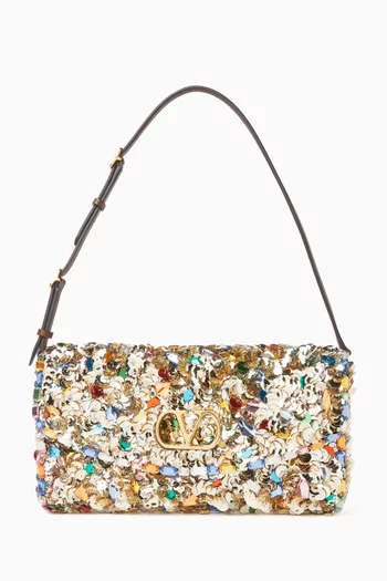 DeVain Small Shoulder Bag in Embroidered-Satin