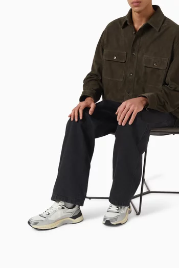 سنيكرز هايبرواي أسفل الكاحل قماش شبكي وجلد لامع