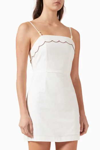 Laurel Scallop-edge Mini Dress in Cotton-linen