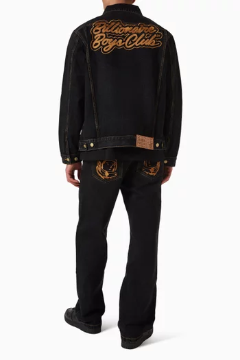 جاكيت تراكر بشعار الماركة وياقة قماش قطني مخملي مضلع دينم