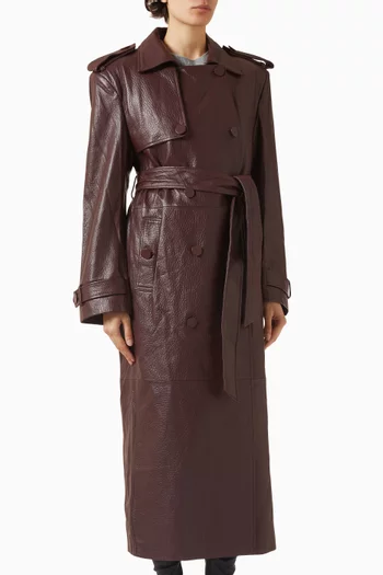 Belted Trench Coat in Pebbled Leather