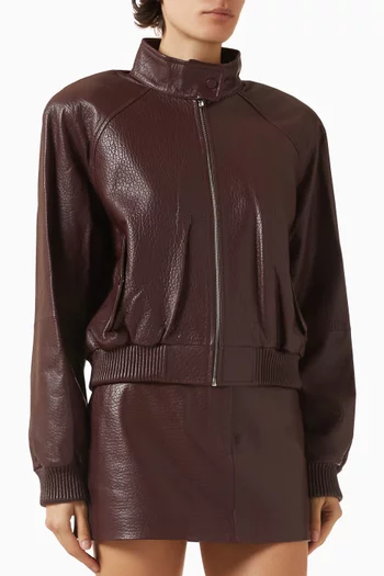 Crop Bomber Jacket in Pebbled Leather