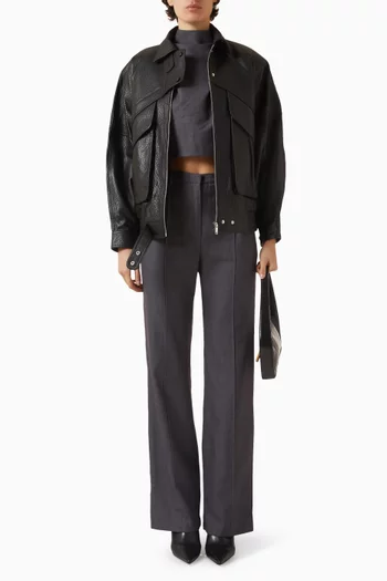 جاكيت أفياتور جلد بارز الملمس