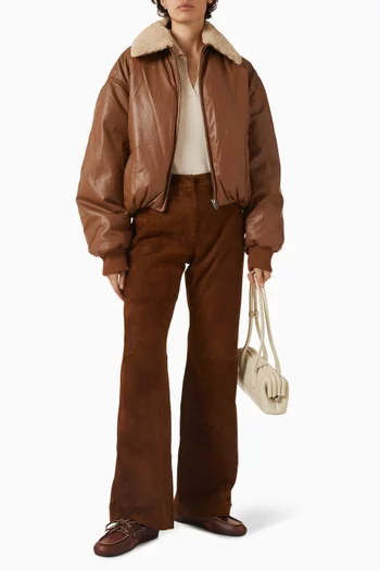 جاكيت بومبر بياقة فرو جلد